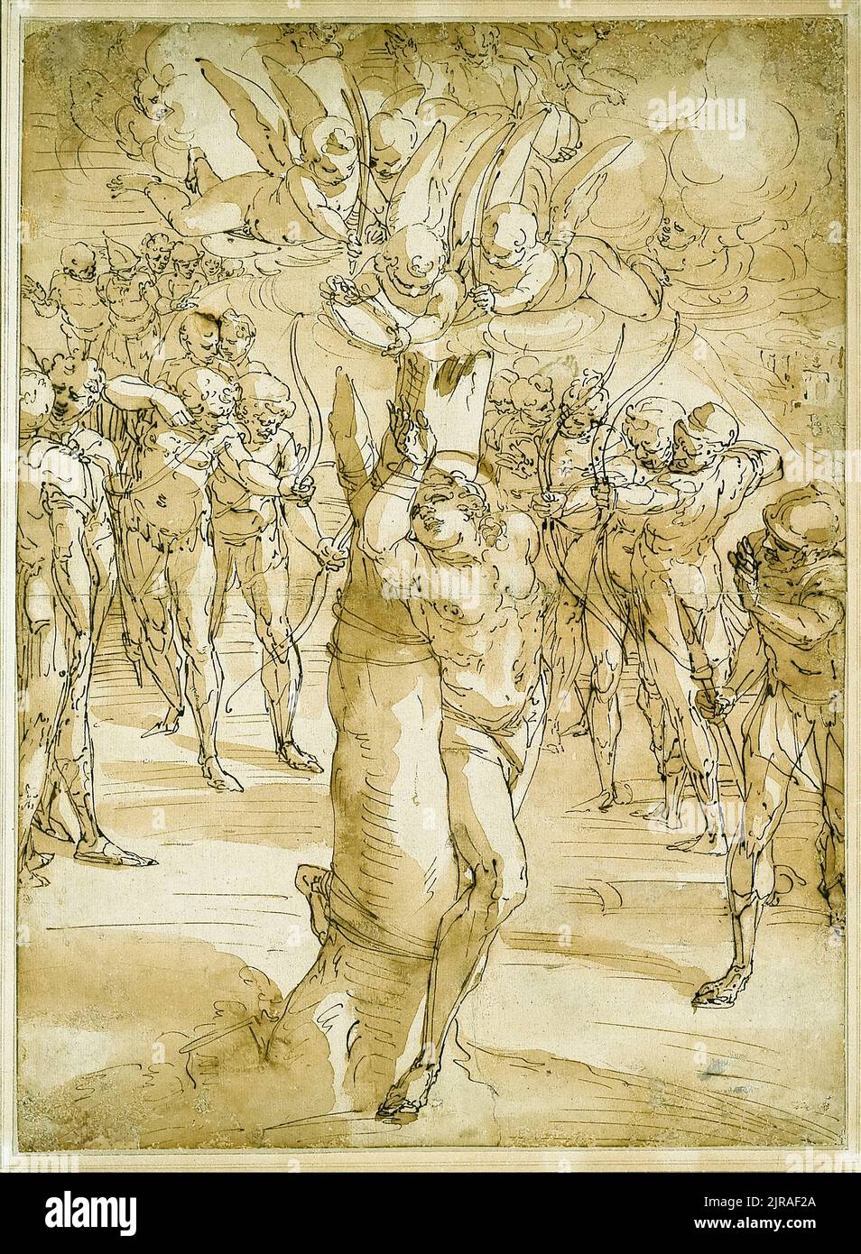 Luca Cambiaso, The Martyrdom of Saint Sebastian, drawing in pen and ink, 1561-1563 Stock Photo