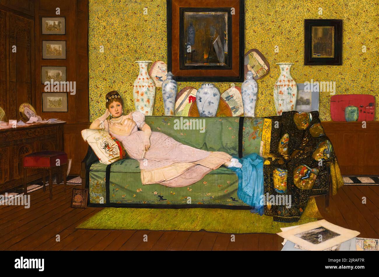 John Atkinson Grimshaw, A Reverie, In the Artist's House, painting in oil on canvas, 1878 Stock Photo