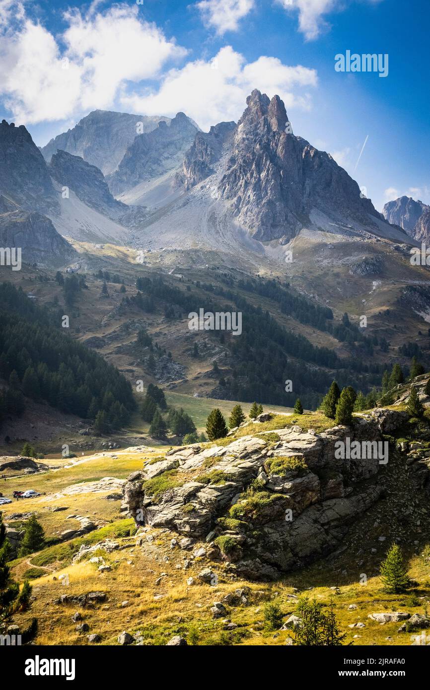 Hautes-Alpes department, Cerces Massif, Valley of Claree (south-eastern France): overview of the massif “Pointe des Cerces” and “Main de Crepin” Stock Photo