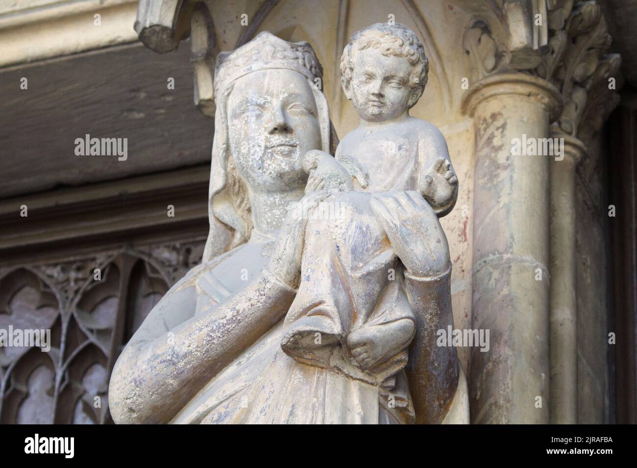 Virgin Mary with Child - Porch of Saint-Germain l’Auxerrois, Place du Louvre, Paris Stock Photo