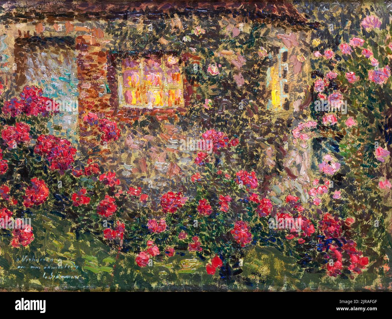 Henri Le Sidaner, Country house among roses, painting in oil, 1913 Stock Photo