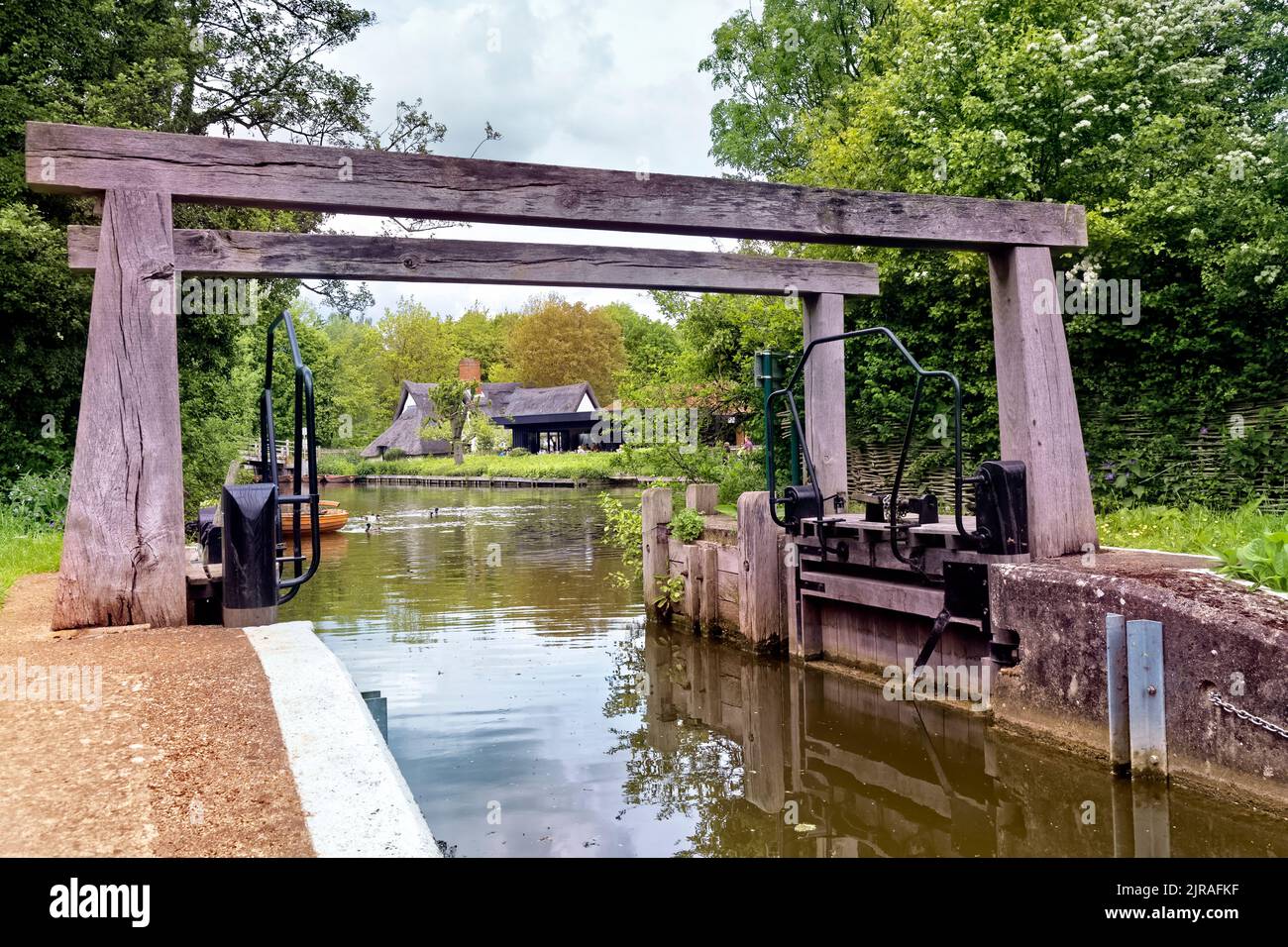 Flatford mill Lock on the river Stour. Stock Photo