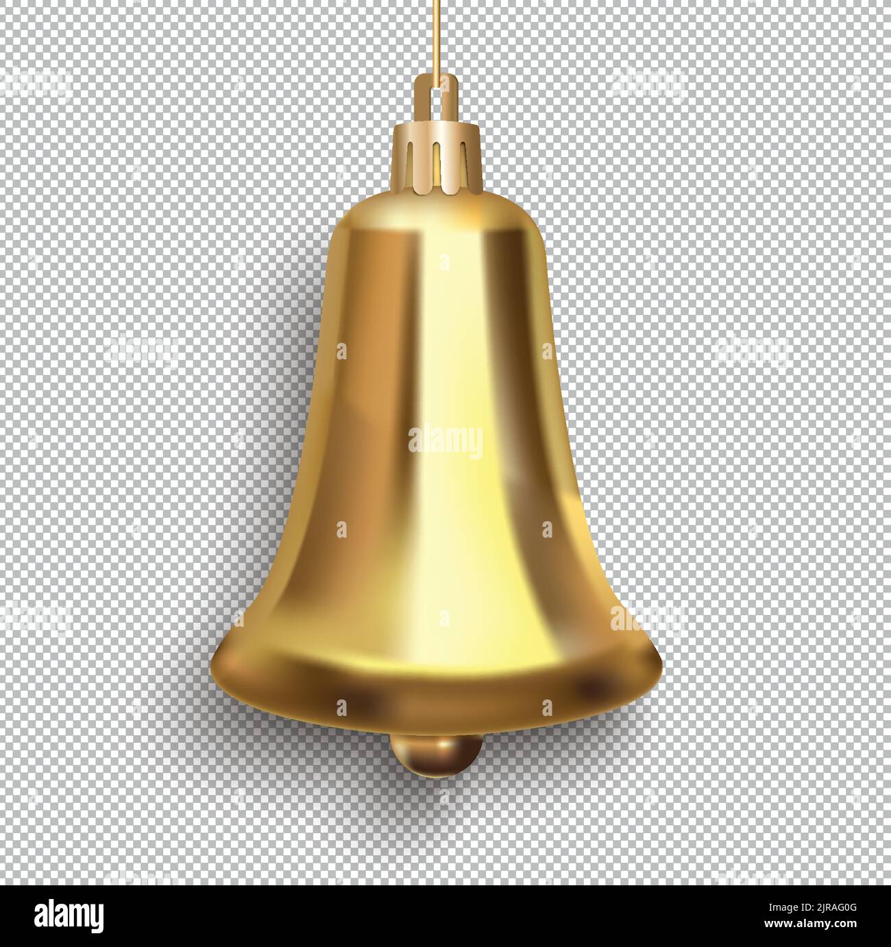 Gold Bell Toy Christmas on transparent background with shadow. Vector illustration Stock Vector