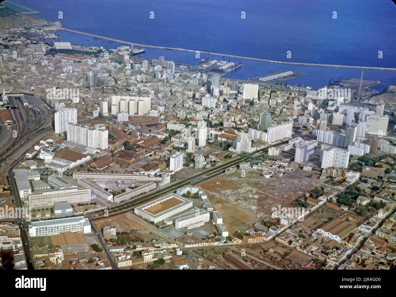 Algeria, Oran aerial view of the city and its harbour by the