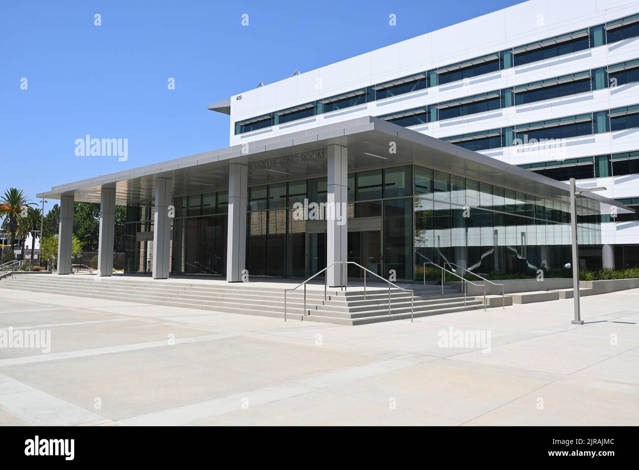 SANTA ANA, CALIFORNIA - 22 AUG 2022: The Board Hearing Room at the Orange County Hall of Administration building in the Civic Center area of Downtown Stock Photo