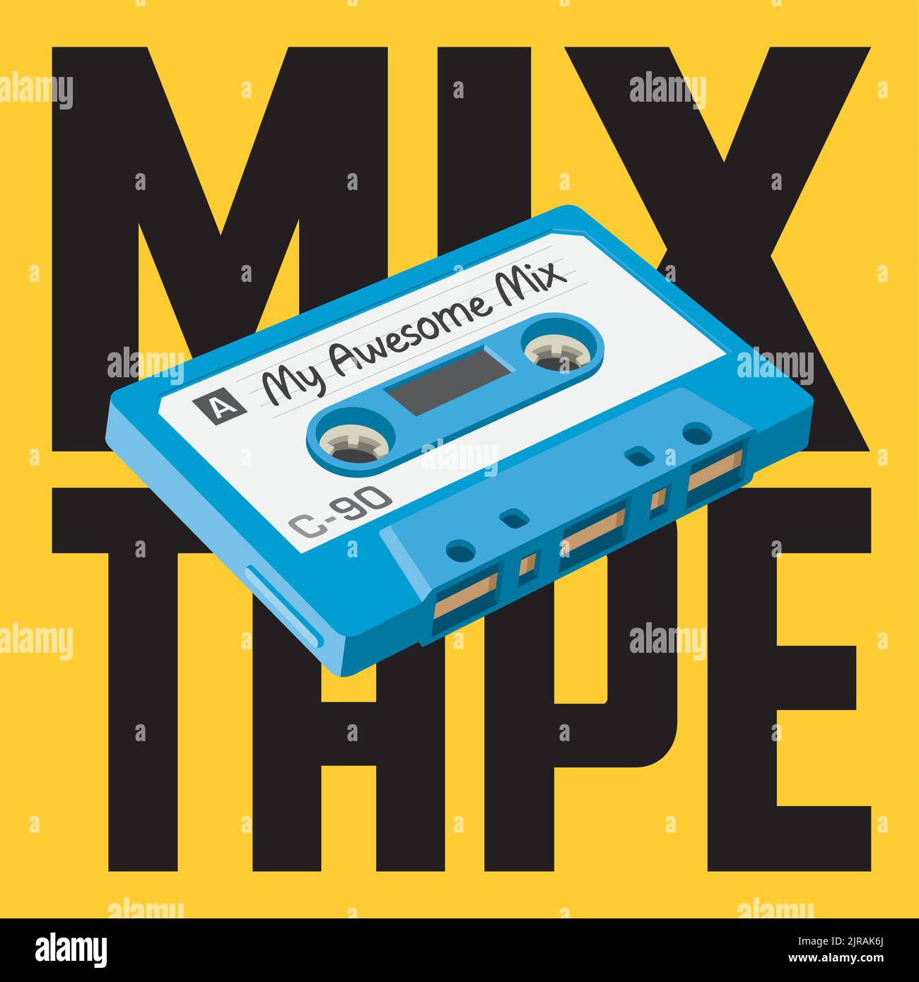 Vector Illustration of vintage cassette tape used to make mix tape. Cool digital drawing of audio tape containing a mix of different music. Stock Vector