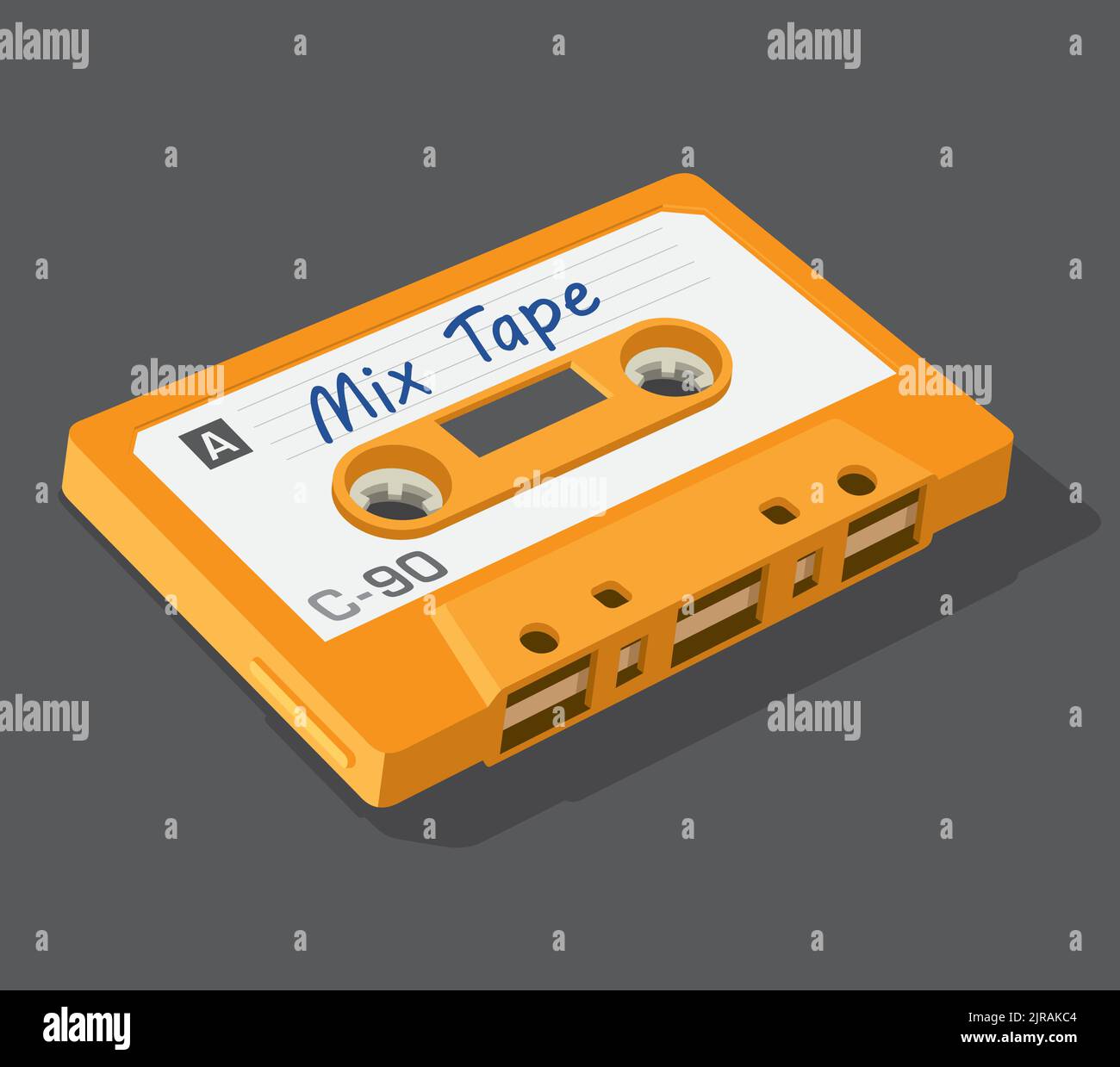 Vector Illustration of vintage cassette tape used to make mix tape. Cool digital drawing of audio tape containing a mix of different music. Stock Vector