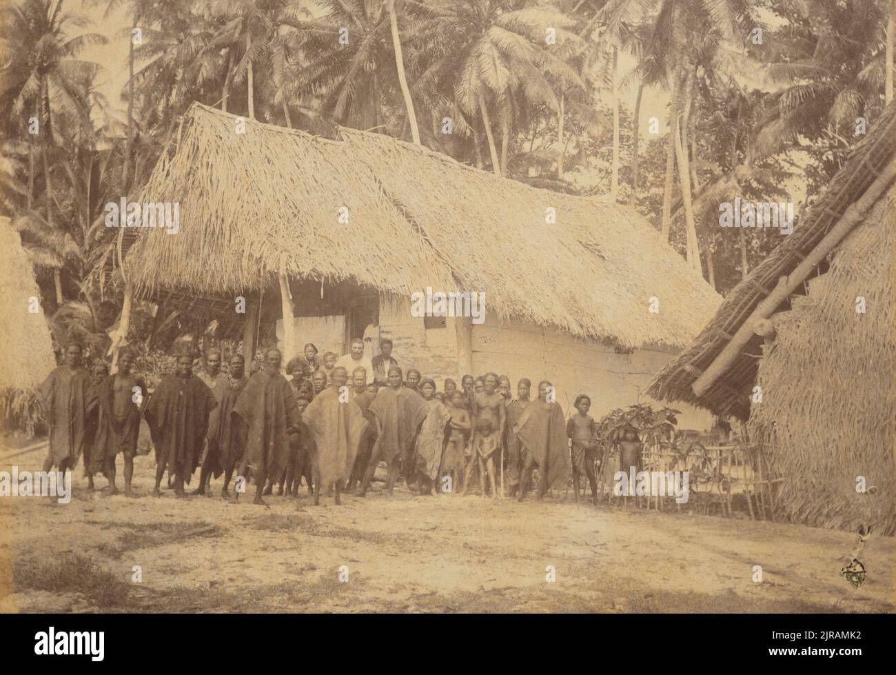 Traders House, Satawan. From the album: Views in the Pacific Islands, 1886, Caroline Islands, by Thomas Andrew. Stock Photo