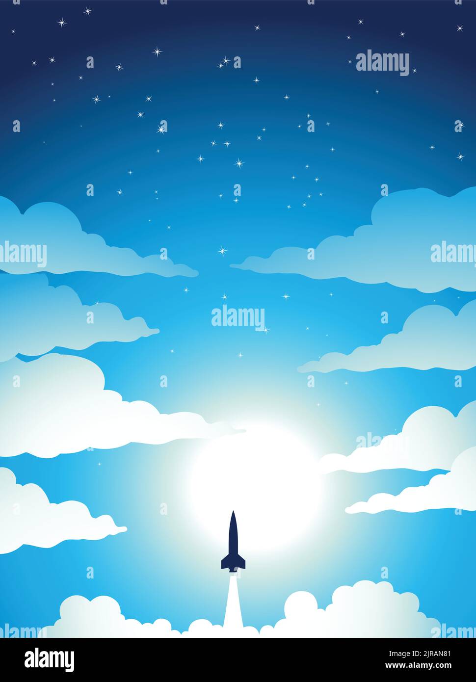 Rocket Launch Icon On Blue Sky Background Stock Illustration