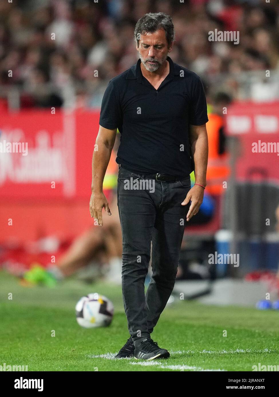Getafe CF head coach Quique Sanchez Flores during the La Liga match between Girona FC and Getafe CF played at Montilivi Stadium on August 22, 2022 in Girona, Spain. (Photo by Colas Buera / PRESSINPHOTO) Stock Photo