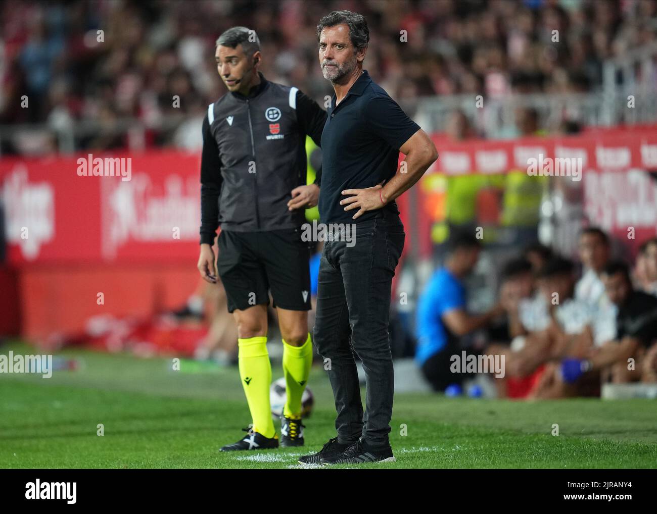 Getafe CF head coach Quique Sanchez Flores during the La Liga match between Girona FC and Getafe CF played at Montilivi Stadium on August 22, 2022 in Girona, Spain. (Photo by Colas Buera / PRESSINPHOTO) Stock Photo