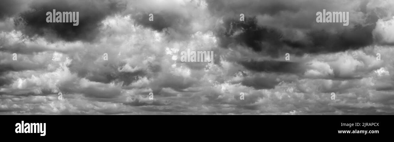 Panorama of clouds. Grey sky and clouds. Stock Photo