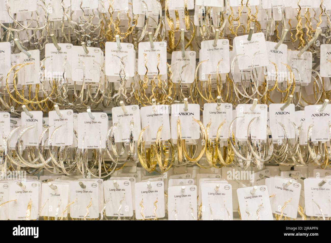 Istanbul, Turkey - 13, March 2022: gold and silver jewelry in a jewelry store. Stock Photo