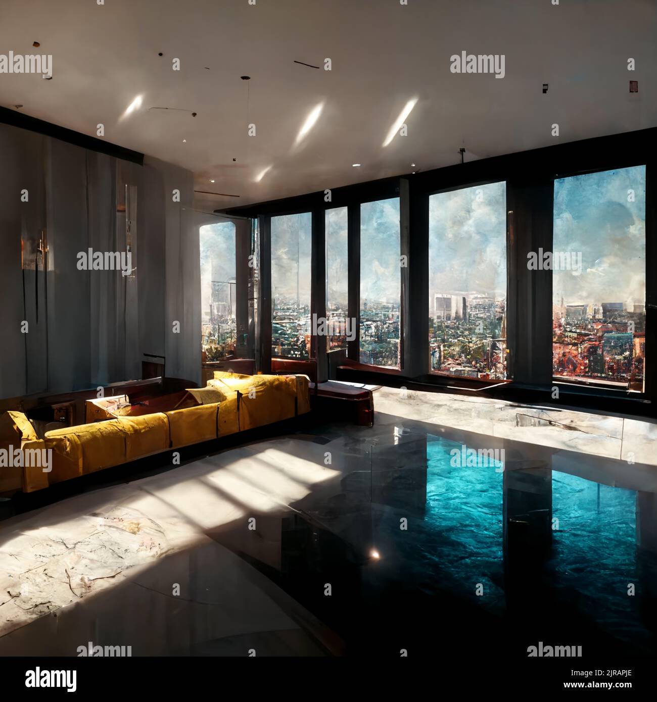 A modern luxurious penthouse with beautiful windows and in the ...
