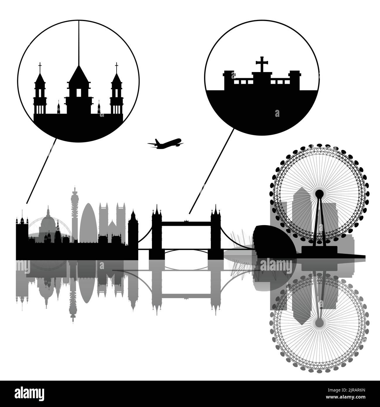Illustration of London Landmarks with Extreme Details and Transparency Stock Vector