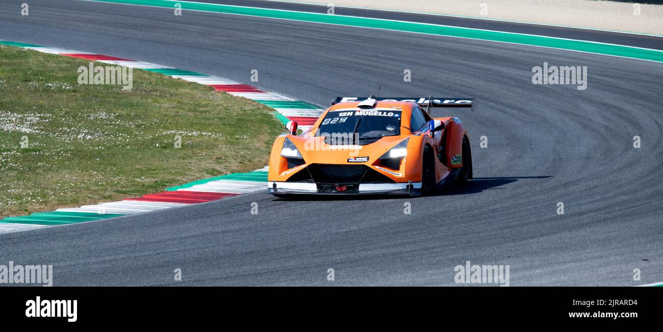 Vortex gt race car action on racetrack turn. Mugello, Italy, march 25 2022. 24 Hours series Stock Photo