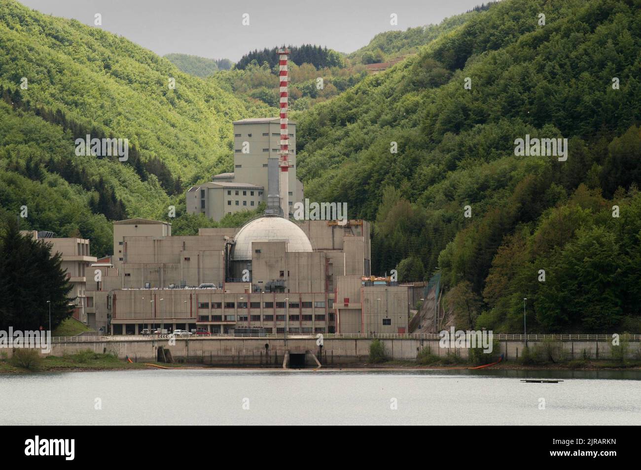 Former Brasimone Lake experimental nuclear power plant (Bologna, Italy), currently converted by ENEA (National agency for the New technology, Energy and Atmosphere) in a research center for the developmentt of technologies of controlled thermonuclear fusion, innovating nuclear systems and environmental monitoring. Stock Photo