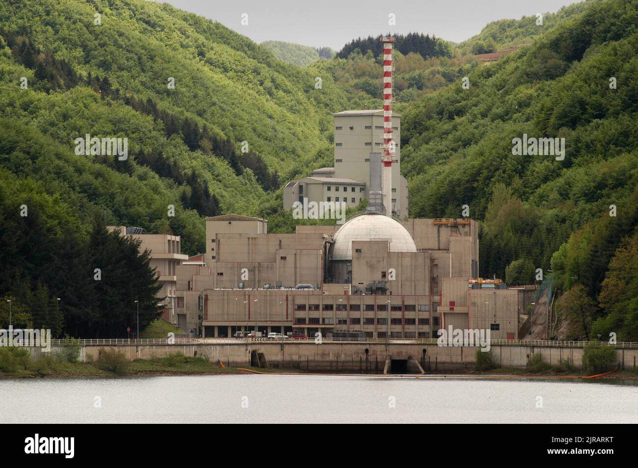 Former Brasimone Lake experimental nuclear power plant (Bologna, Italy), currently converted by ENEA (National agency for the New technology, Energy and Atmosphere) in a research center for the developmentt of technologies of controlled thermonuclear fusion, innovating nuclear systems and environmental monitoring. Stock Photo