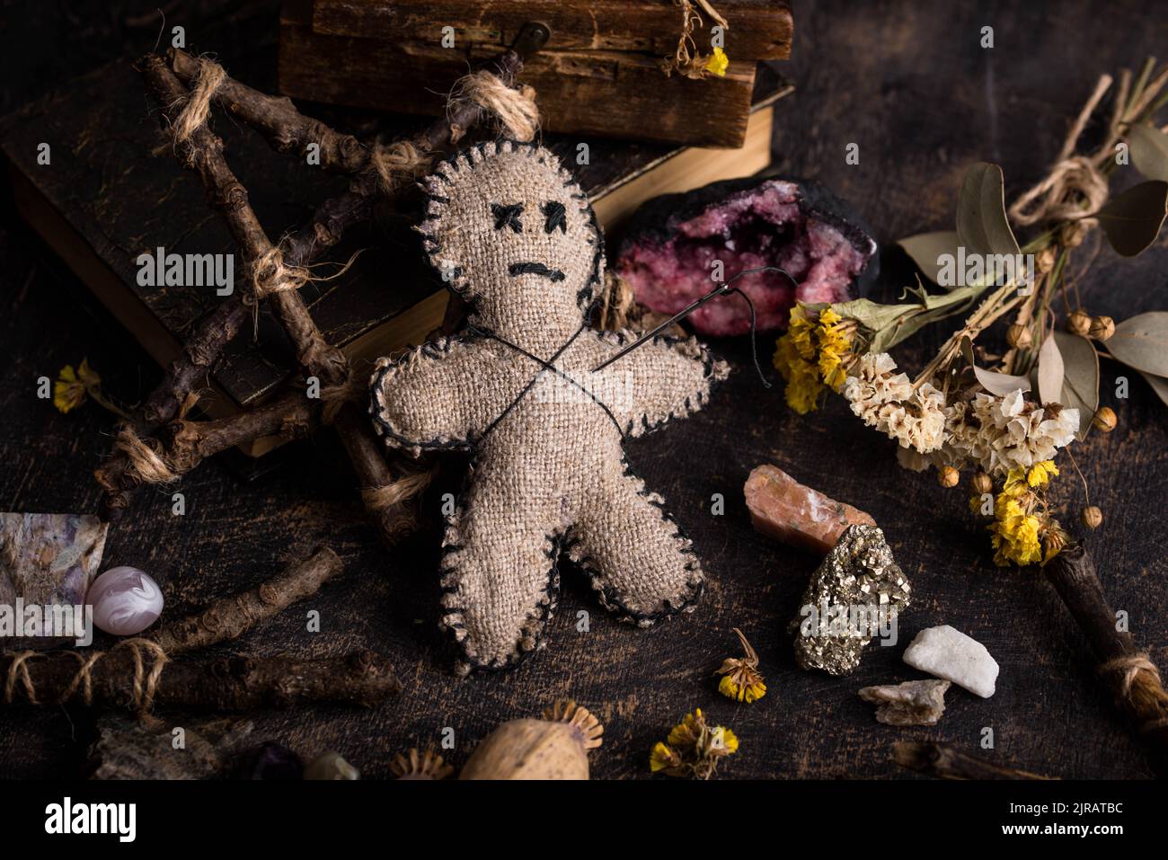 Voodoo doll. Black magic esoteric ritual. Halloween concept Stock Photo