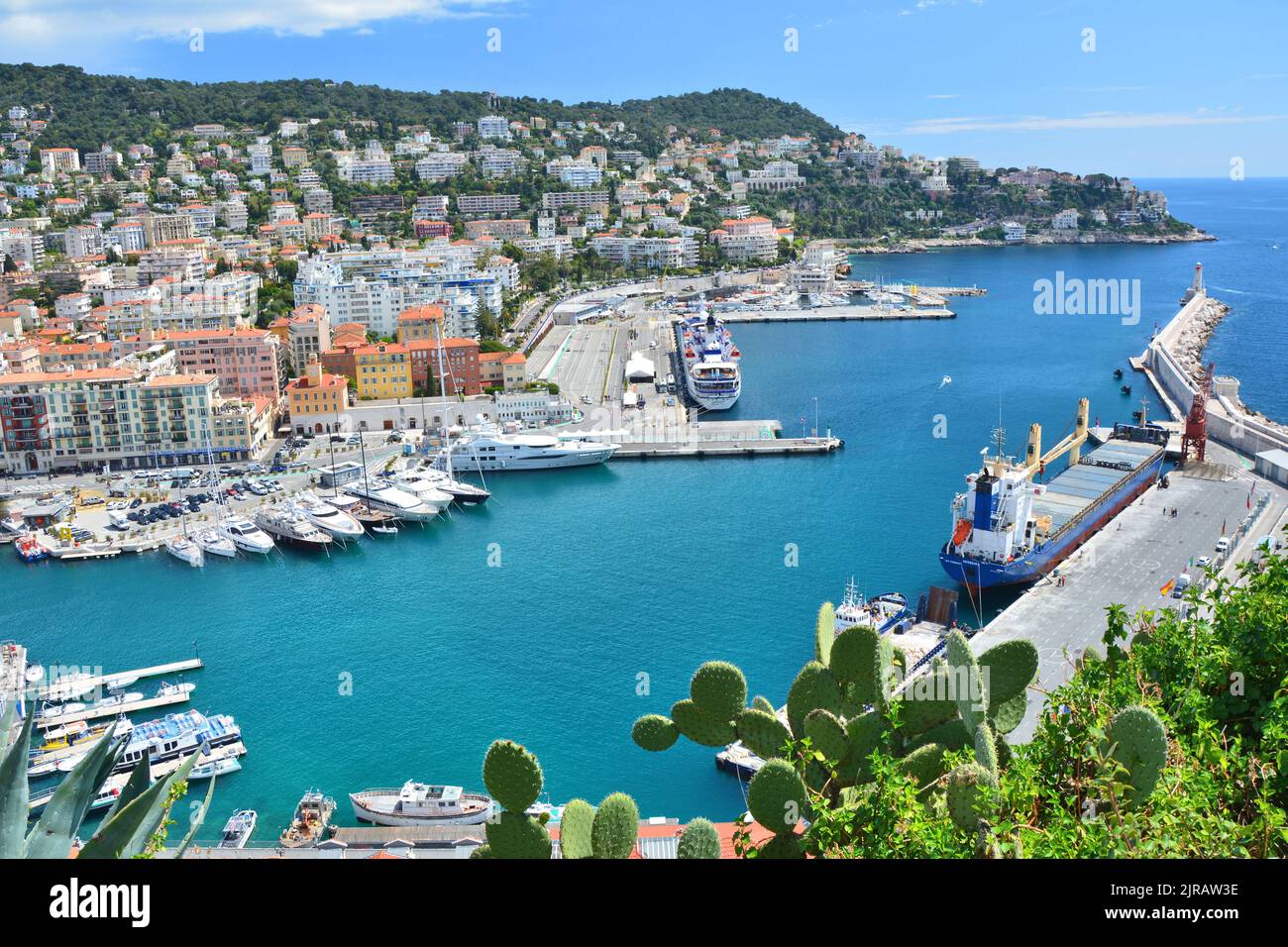Sea Port Lympia on Mediterranean sea in Nice in Provence, France. Nice old town in France. Stock Photo