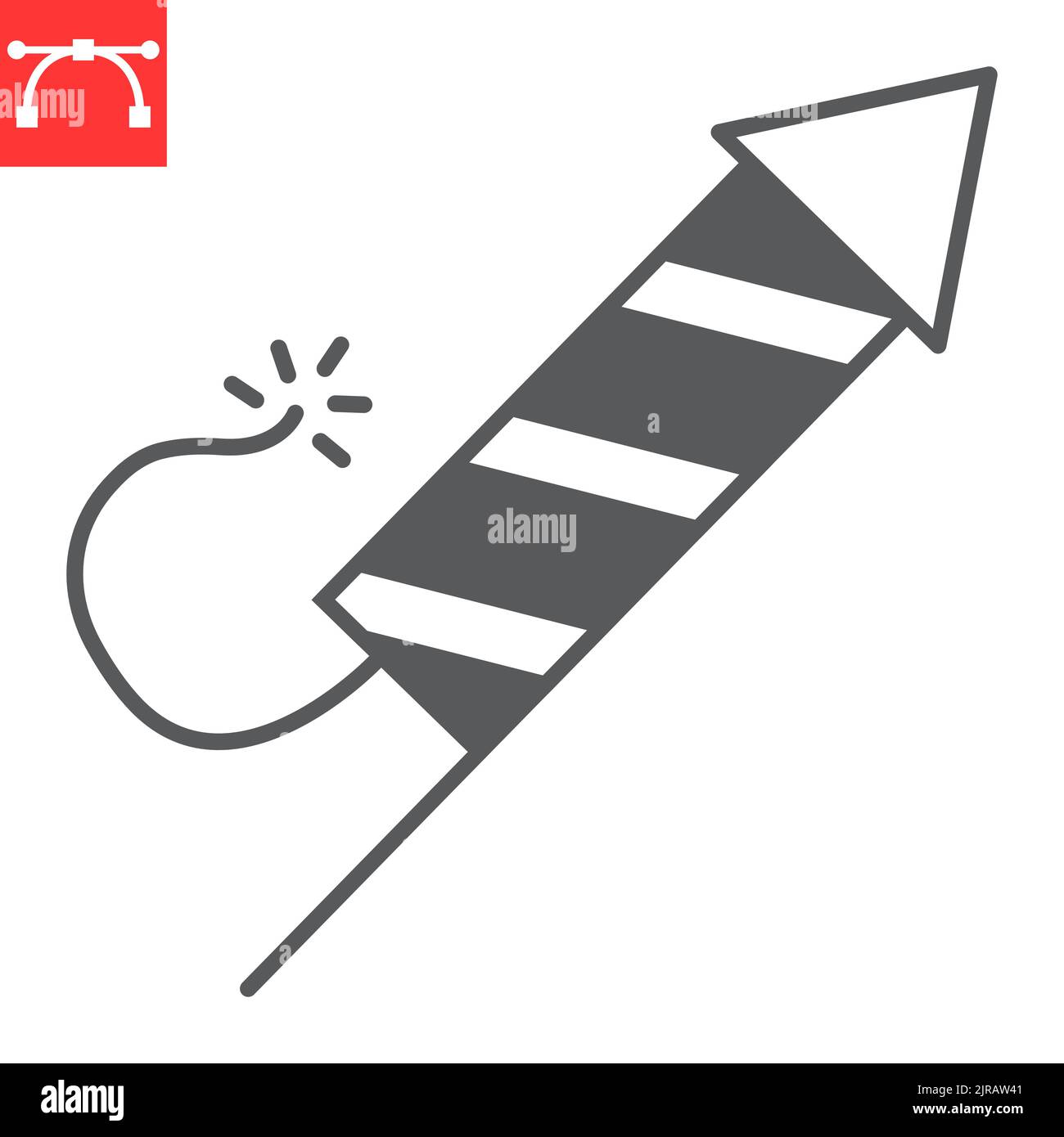 Fireworks rocket glyph icon, firecracker and explosive, petard vector icon, vector graphics, editable stroke solid sign, eps 10. Stock Vector
