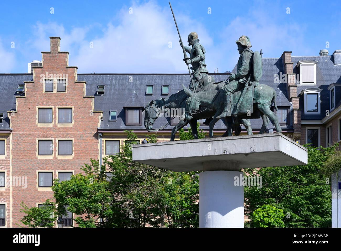 Spanish square with the statue of Don Quichotte and Sancho Panza, Brussels, Brabant, Belgium Stock Photo