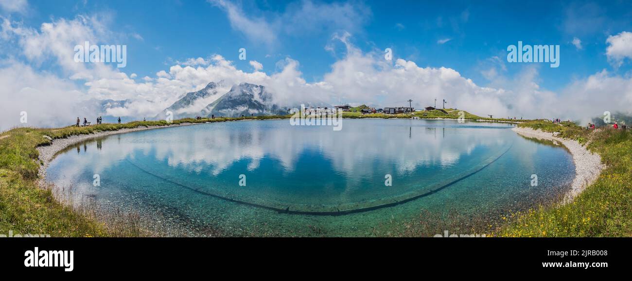 This is the Penkenjoch See at the recreational area at Penkenjoch above the resort town of Mayrhofen in the Zillertal Alps of the Austrian Tirol Stock Photo