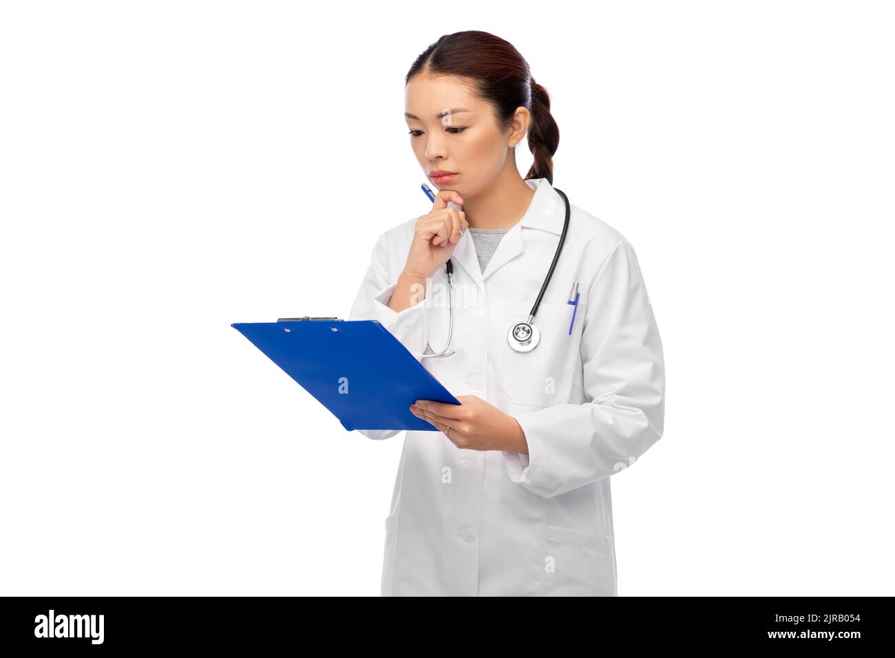 asian female doctor with clipboard Stock Photo