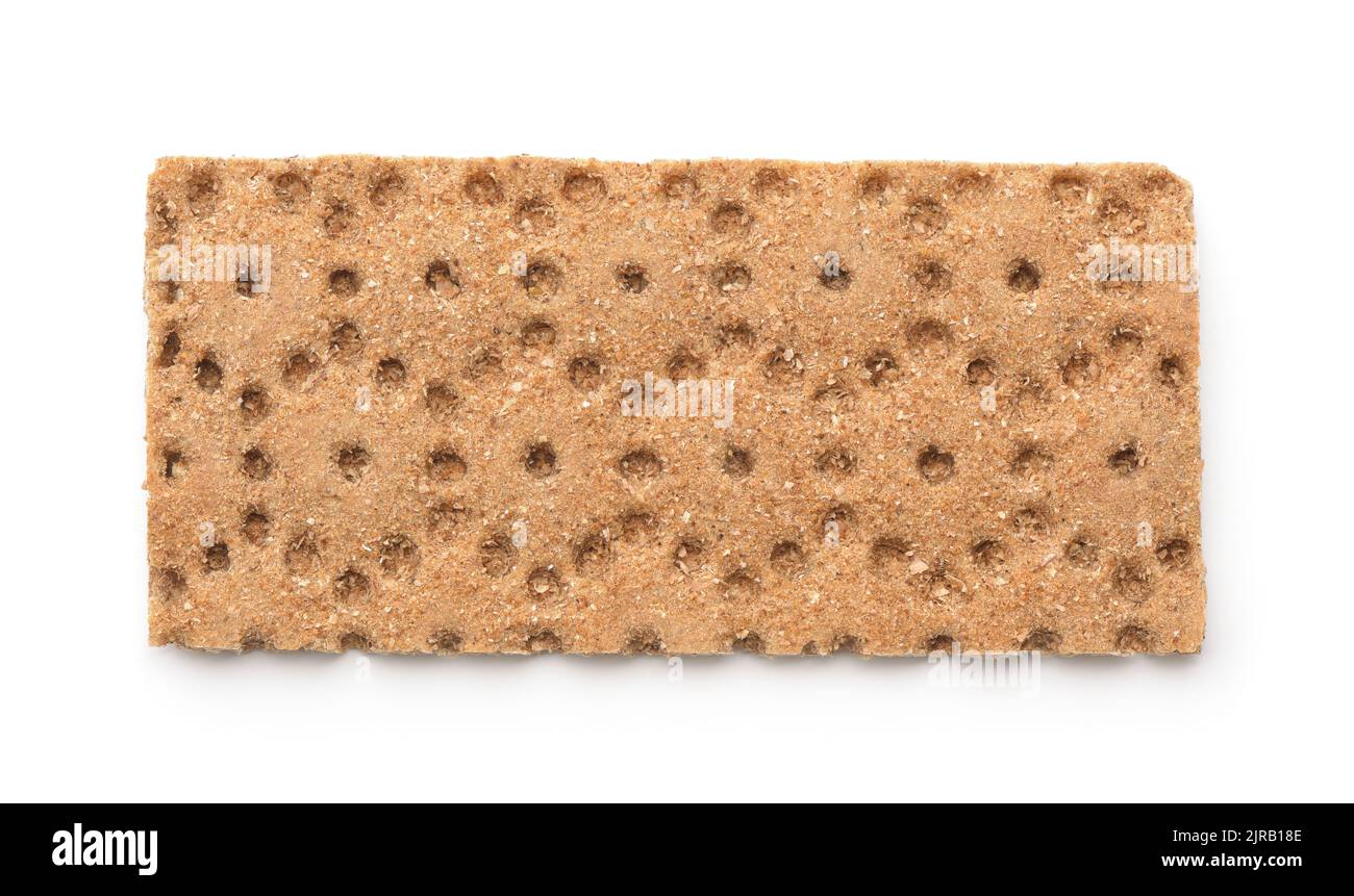 Top view of single crunchy multigrain crispbread isolated on white Stock Photo