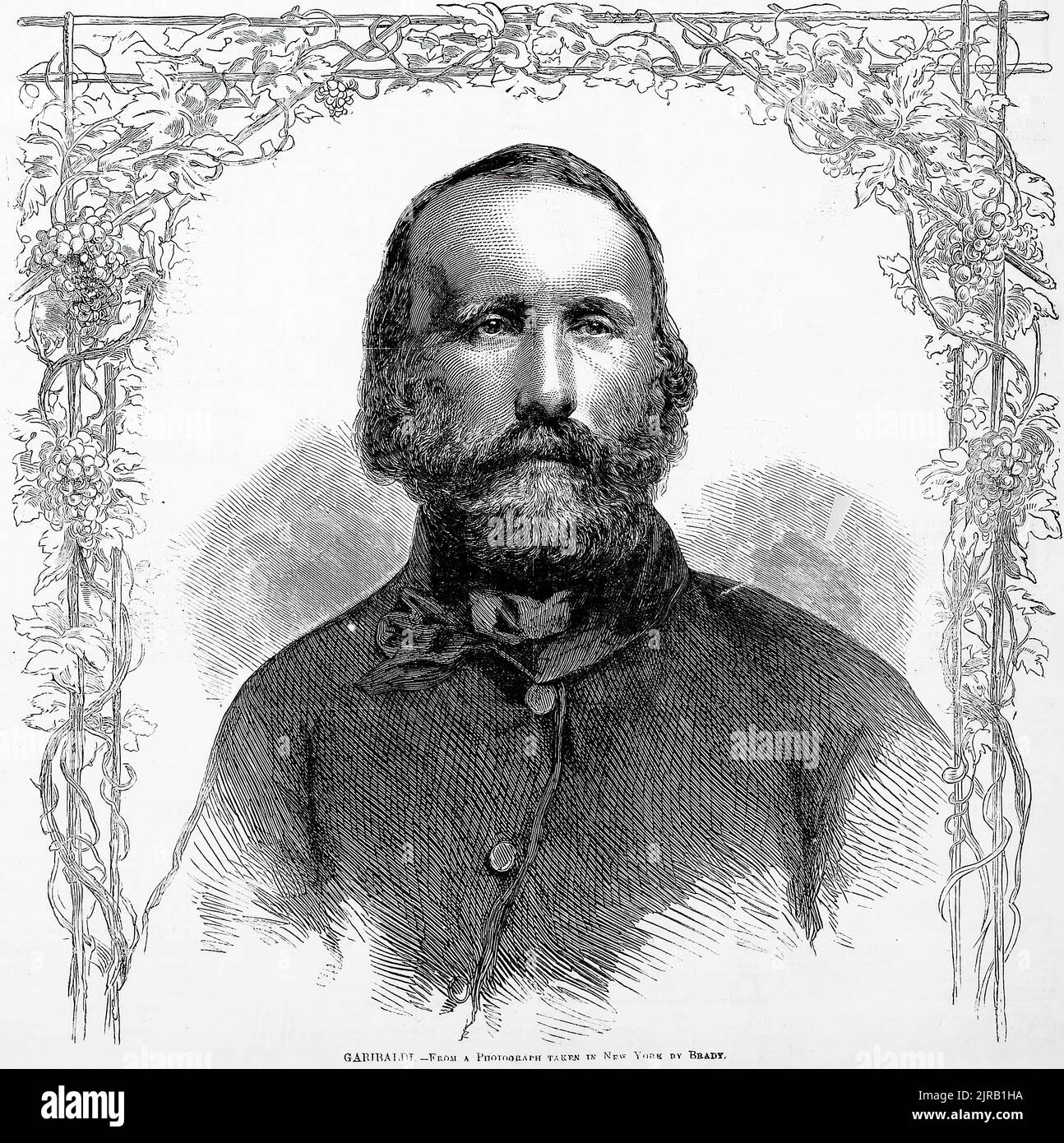 Portrait of General Giuseppe Garibaldi (1860). 19th century illustration from Frank Leslie's Illustrated Newspaper Stock Photo