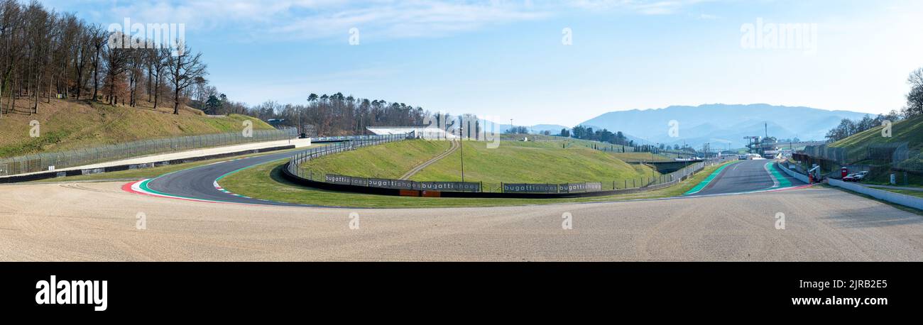 Mugello motor sport circuit asphalt racetrack turn empty track. Mugello, Italy, march 25 2022. 24 Hours series Stock Photo
