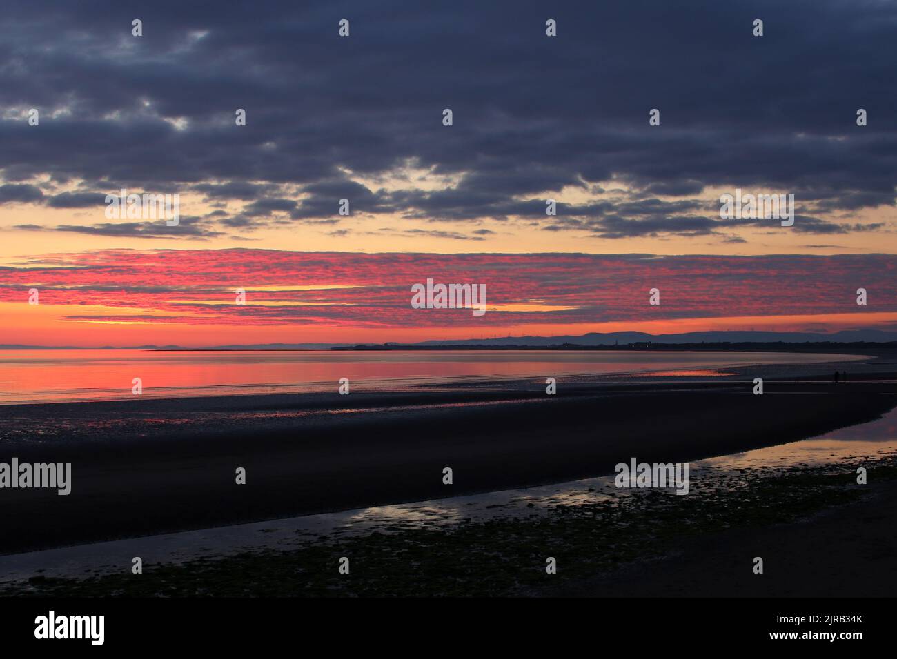 Prestwick, Ayrshire, Scotland, UK. The sun sets of the Firth of Clyde