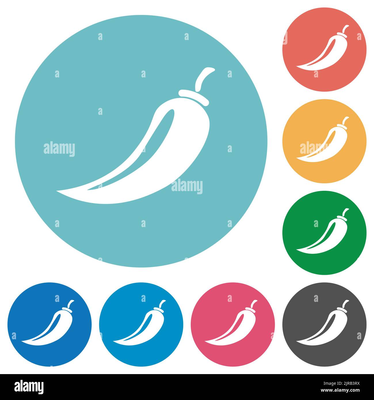 Chili pepper flat white icons on round color backgrounds Stock Vector ...