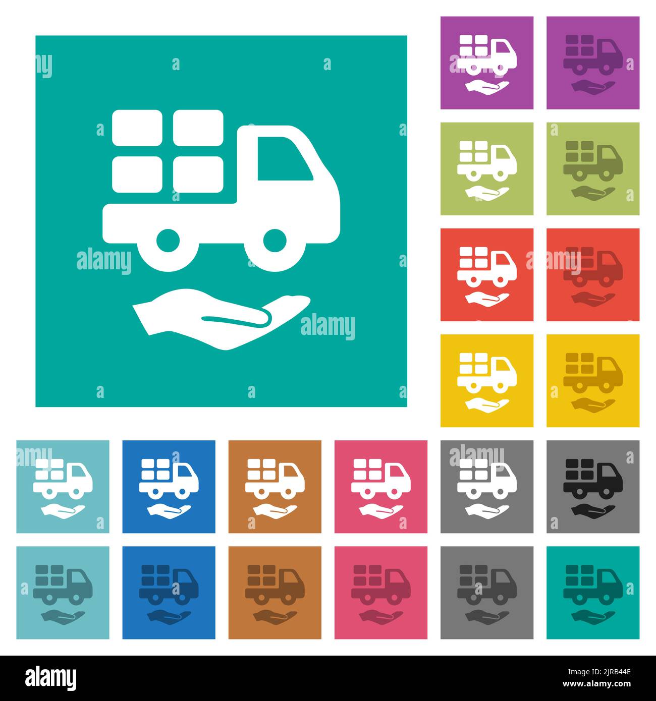 Courier services solid multi colored flat icons on plain square backgrounds. Included white and darker icon variations for hover or active effects. Stock Vector