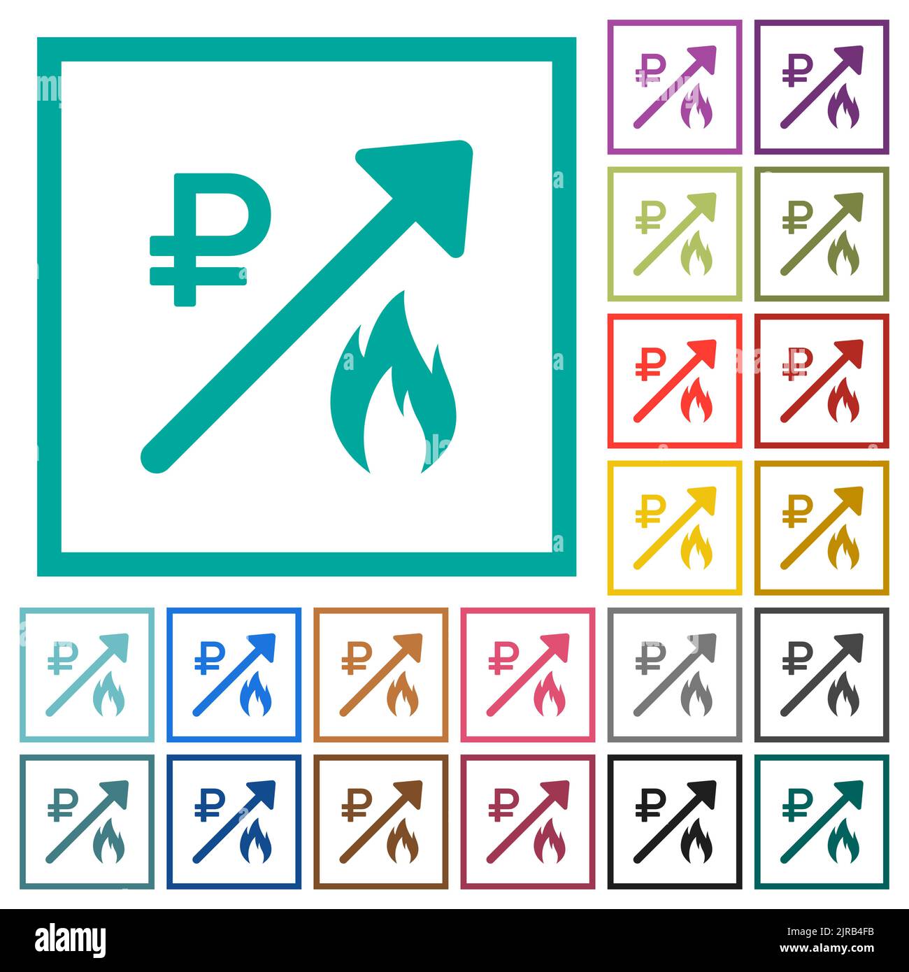 Rising gas energy russian Ruble prices flat color icons with quadrant ...