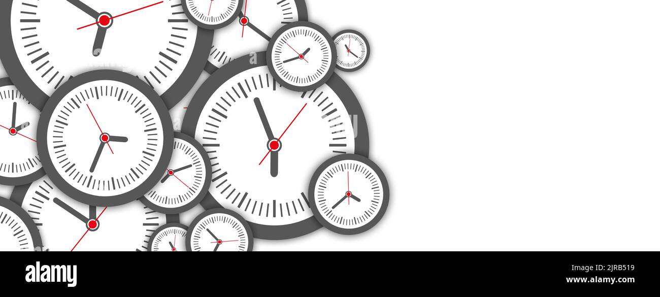 Time background with round wall clocks Stock Photo Alamy