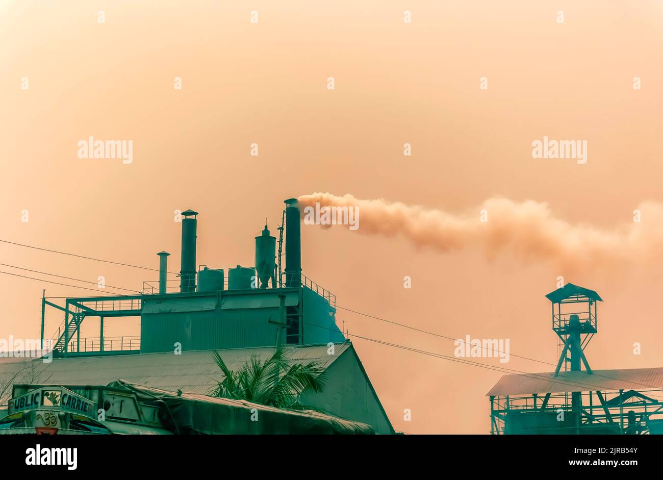 Dark smoke as a result of coal being burnt in furnaces, billowing out