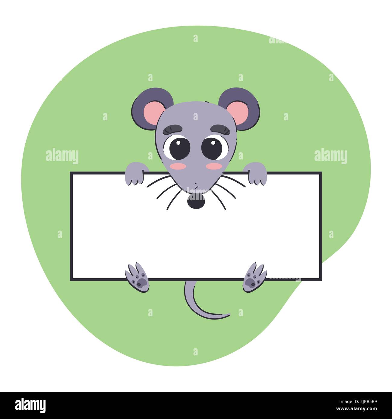 Mouse holding a white banner. Cute handdrawn vector illustration with