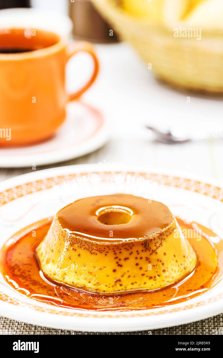 small Brazilian condensed milk pudding, homemade dessert, topped with