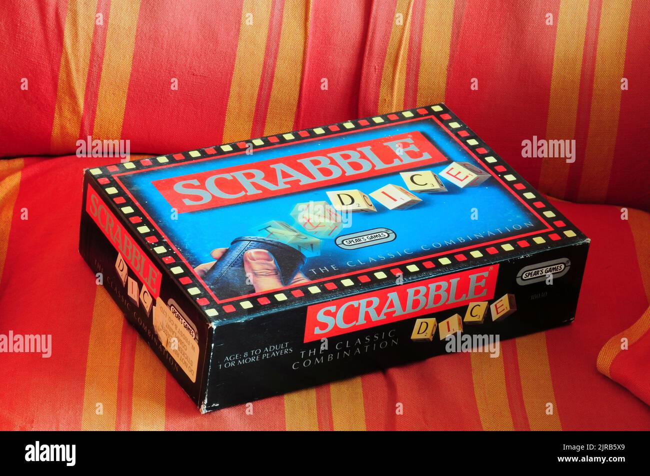 Scrabble dice game in a box Stock Photo Alamy