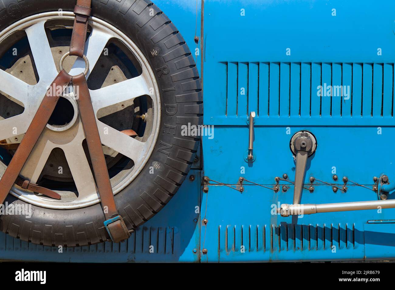 Spare Wheel And Side Of A Bugatti Type 43 Grand Sport Motor Vehicle, Lymington UK Stock Photo