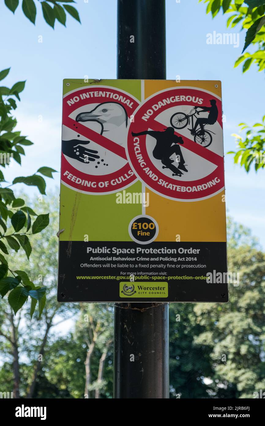 Public Space Protection Order sign by the River Severn in Worcester, UK Stock Photo
