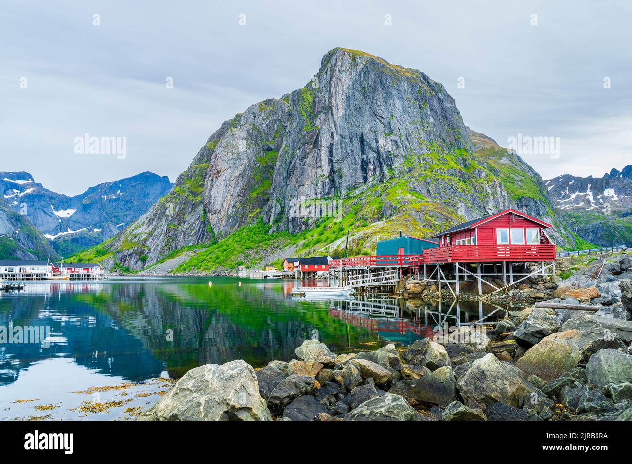 Norway, Nordland, Reine, Fishing village on coast of Moskenesoya island Stock Photo