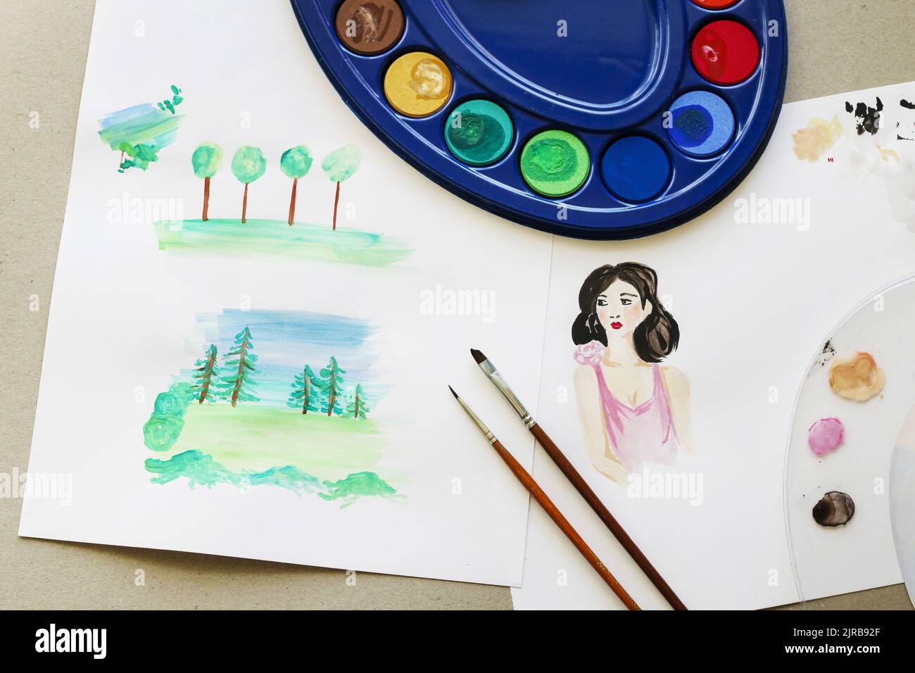 Simple watercolor drawings. Hobby time Stock Photo Alamy