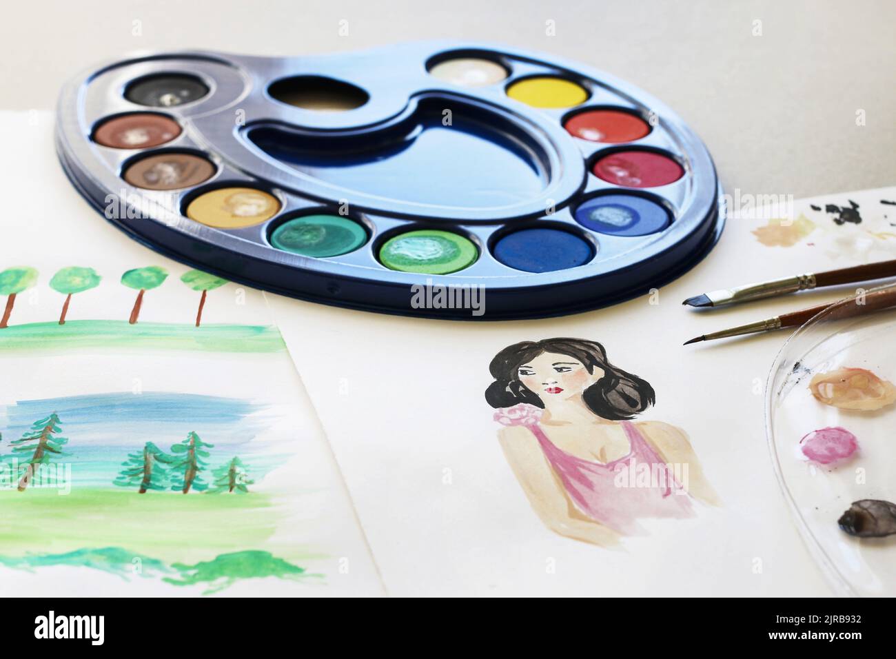 Simple watercolor drawings. Hobby time Stock Photo Alamy