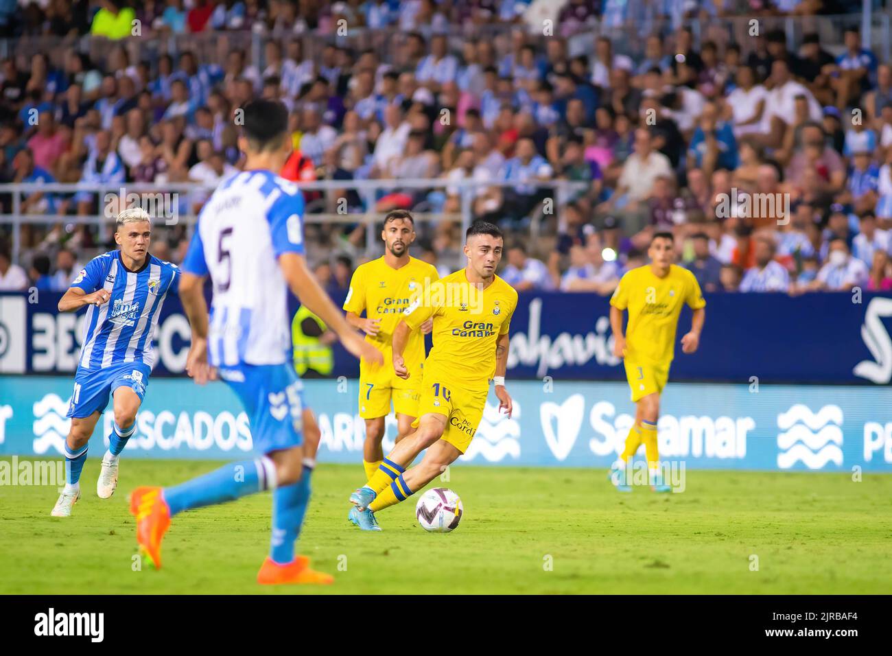 Alberto Moleiro in action during the LaLiga Smartbank 2022/2023 match  between Malaga CF and UD Las Palmas at La Rosaleda Stadium. Final Score;  Malaga CF 0:4 UD Las Palmas. (Photo by Francis