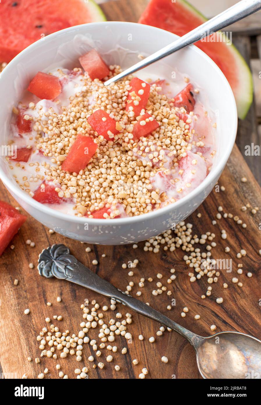 Breakfast yogurt with quinoa and watermelon Stock Photo Alamy