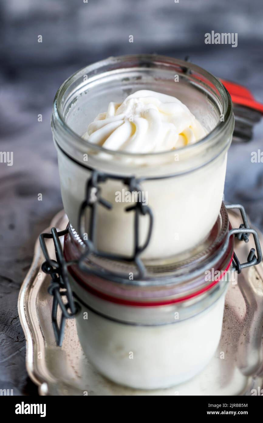 Two jars of homemade frozen yogurt Stock Photo