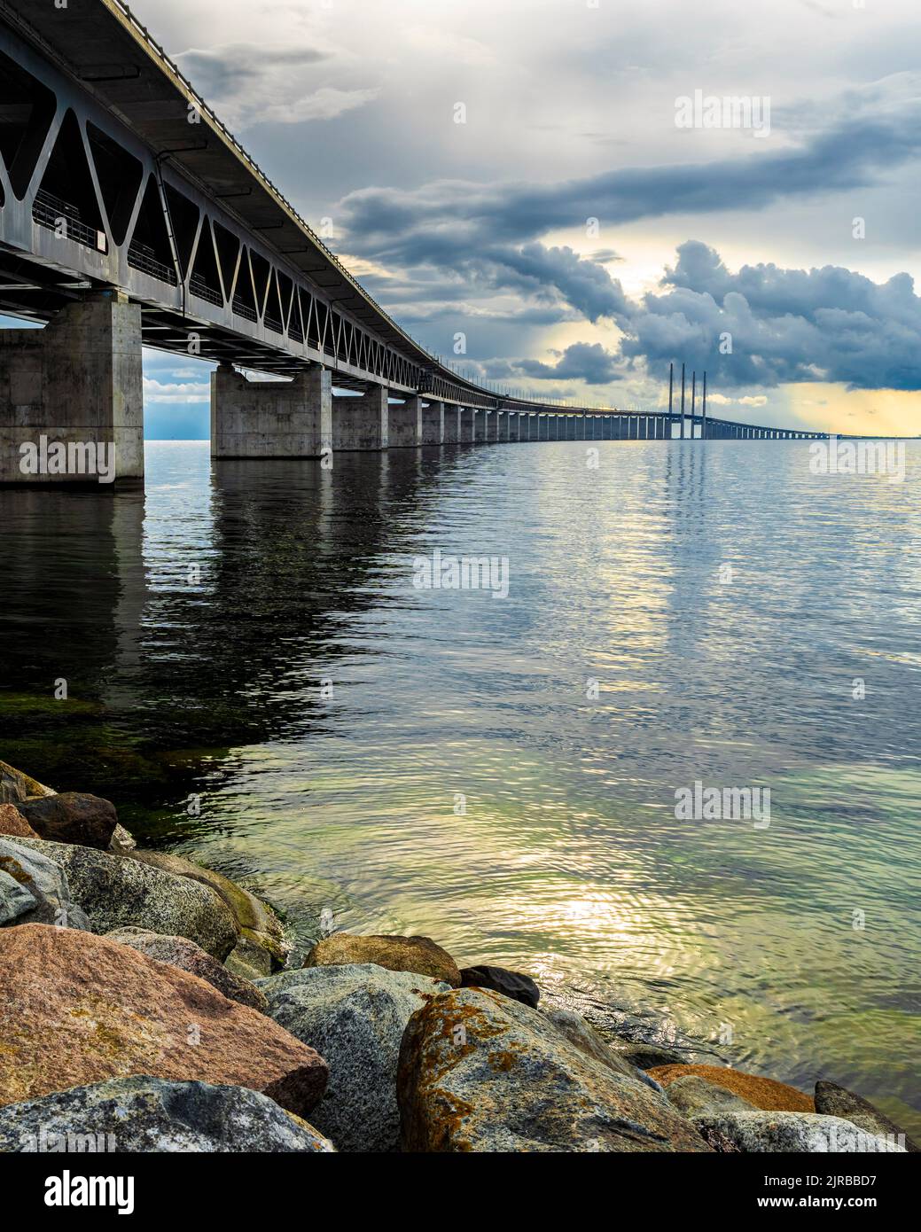 Denmark, Copenhagen, Clouds over Oresund Bridge at dusk Stock Photo - Alamy