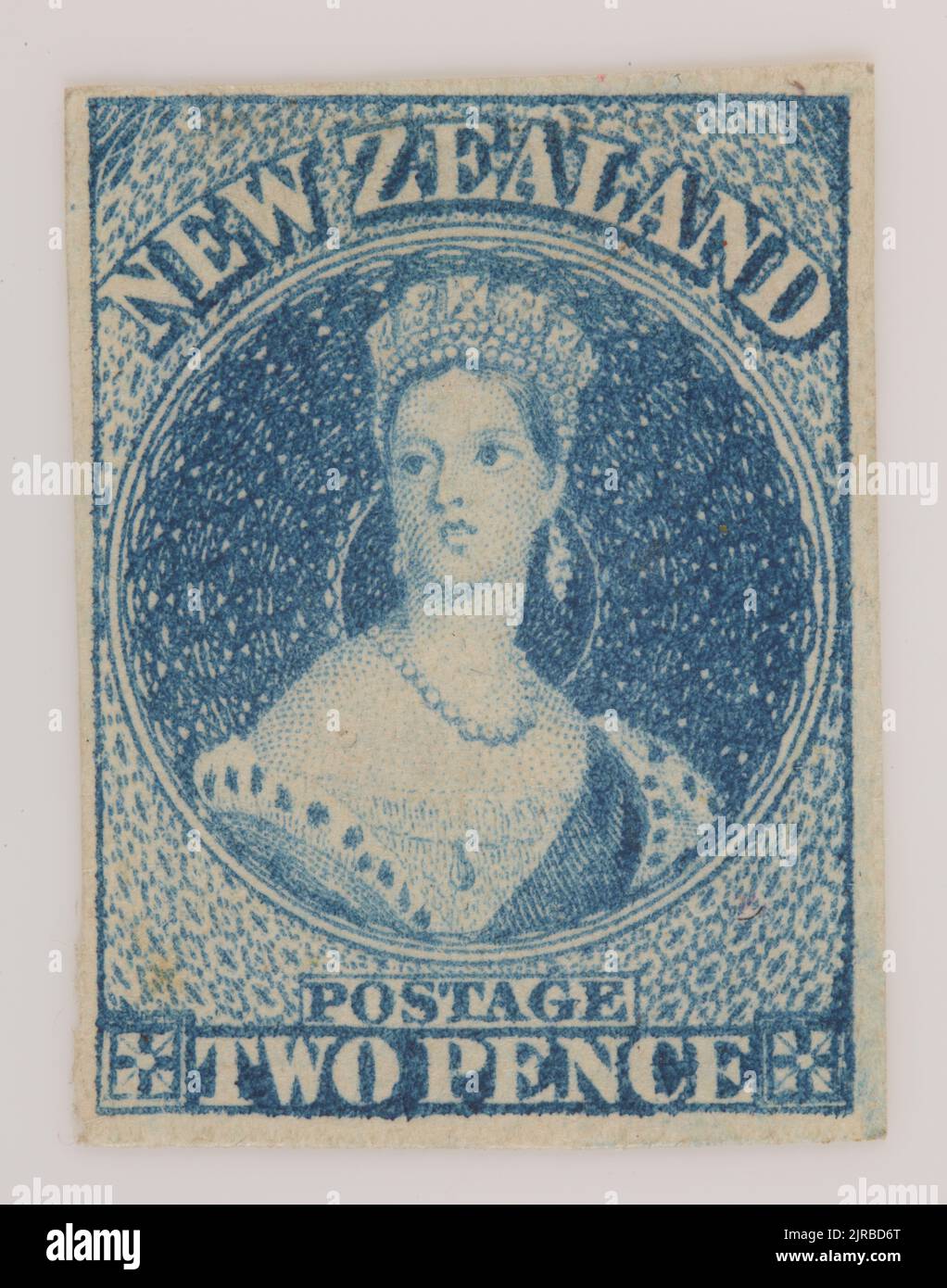 Issued two penny 'Full-Face Queen' [Chalon Head] definitive stamp, 1871-1874, New Zealand, by John Davies, William Humphrys. The New Zealand Post Museum Collection, Gift of New Zealand Post Ltd., 1992. Stock Photo